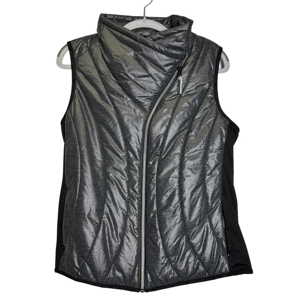 Andrew Marc New York Puffer Vest Women's M Metallic Gray Long Zip Up